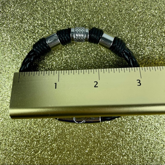 Black Braid Leather Titanium Bracelet Unisex - Picture 12 of 12